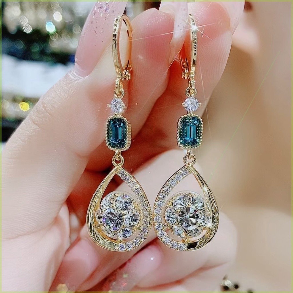 New Ins 2024 Exquisite Crystal Water Drop Dangle Earrings Luxury Zircon Earings for Girl
