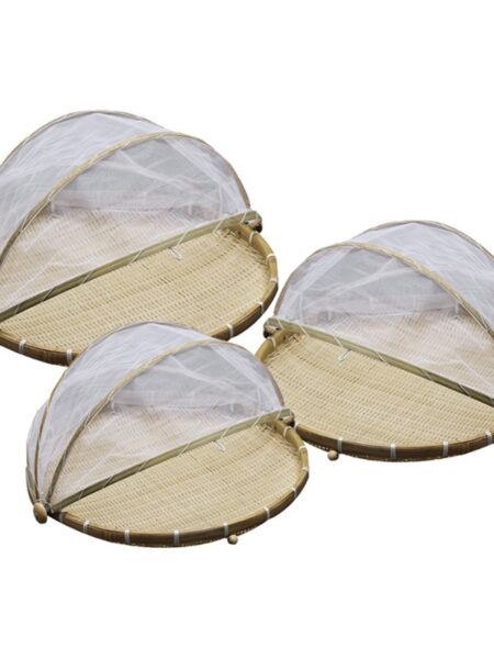 Round Dustpan Bamboo Woven Basket Drying Basket Household Steamed Bun Fruit Basket Vegetable Cover Fruit Vegetable Pasta Tray