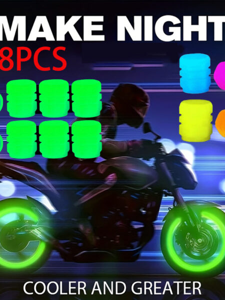 8pcs Car Tire Valve Stem Caps Fluorescence Luminous Air Caps Cover Ambient Light Universal for Cars Bike, Trucks and Motorcycles