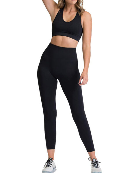 Ladies?ÇÖ Two Piece Solid Color Comfortable And Breathable Seamless Yoga Leggings Suspender And Long Trousers Fitness Clothing