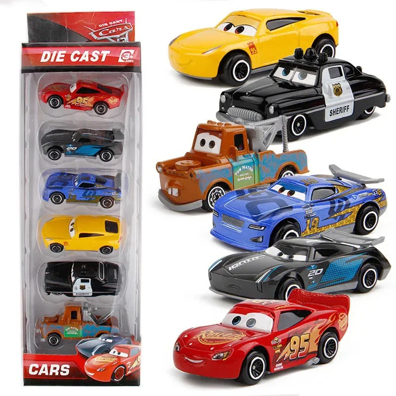 Disney 6/7pcs Set Pixar Cars Lightning Mcqueen Jackson Storm Mack Uncle Truck 1:55 Dietcast Metal Car Model Children'S Toy Gift
