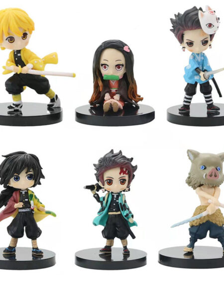 6Pcs/set Anime Demon Slayer Figure Nezuko Tanjirou Zenitsu Inosuke Kyoujurou Giyuu Kawaii Q posket Figural Model Toy