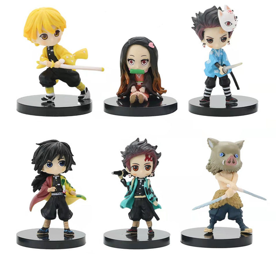 6Pcs/set Anime Demon Slayer Figure Nezuko Tanjirou Zenitsu Inosuke Kyoujurou Giyuu Kawaii Q posket Figural Model Toy
