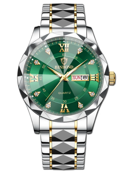 BINBOND Authentic Men's Watch Waterproof Night Glow Double Calendar Watch Men's Quartz Watch Diamond Pointed Glass
