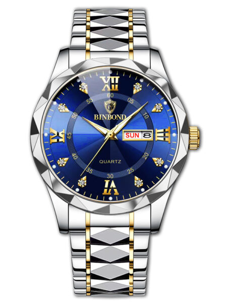 BINBOND Authentic Men's Watch Waterproof Night Glow Double Calendar Watch Men's Quartz Watch Diamond Pointed Glass