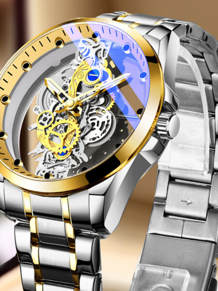 Fully Automatic Mechanical Watch for Men's Watch Double Sided Transparent Hollow Waterproof and Luminous Quartz Watch for Men