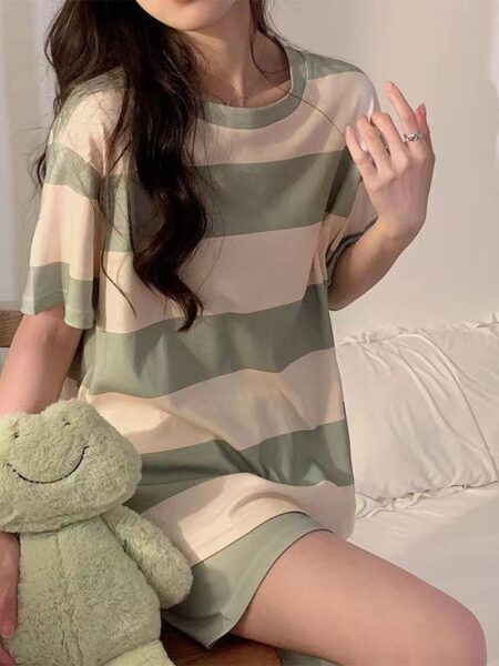 2PCS/Set Summer Ladies Pajamas Striped Short-Sleeved Shorts Thin Section of Small Fresh Ladies Homewear Women Soft Loungewear