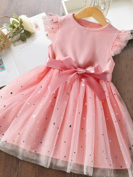 2024 New Korean Summer Girl Dress Polka-Dot Mesh Casual laid Dresses 2-6Yrs Kids Birthday Princess Dress Cute Baby Girls Clothes