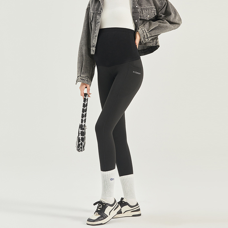 Pregnant Women's Pocket Shark Skin Underpants Fashion Hip Lifting and Slimming Sports Casual Waist Protection Barbie Pants