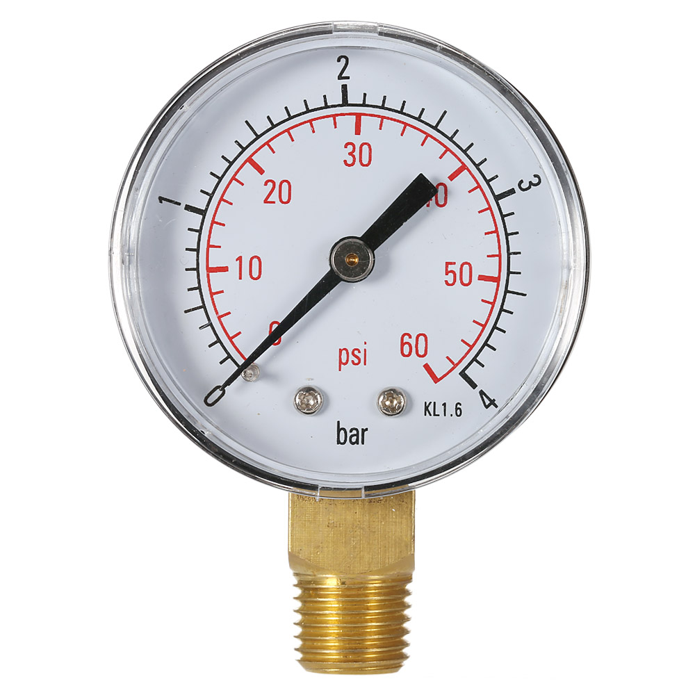 50mm 0~60psi 0~4bar Pool Filter Water Pressure Dial Hydraulic Pressure Gauge Meter Manometer 1/4" NPT Thread
