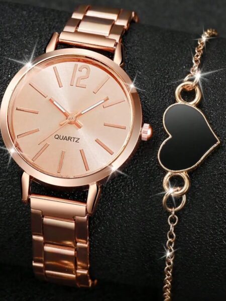 1 stylish and trendy women's stainless steel strap quartz watch with 1 love bracelet suitable for daily decoration