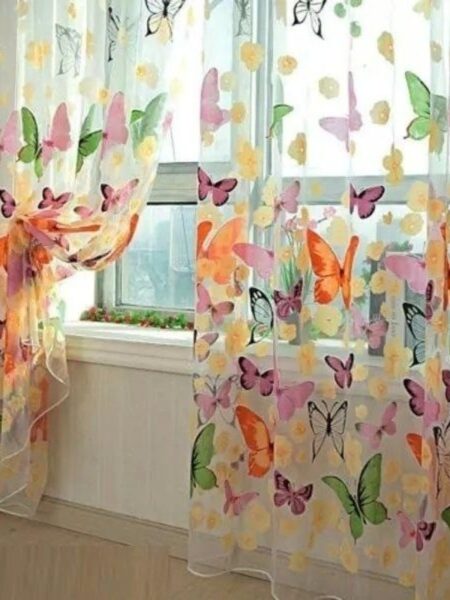 1PC Rod Pocket New Beautiful Window Curtain Large Butterfly Print Screens