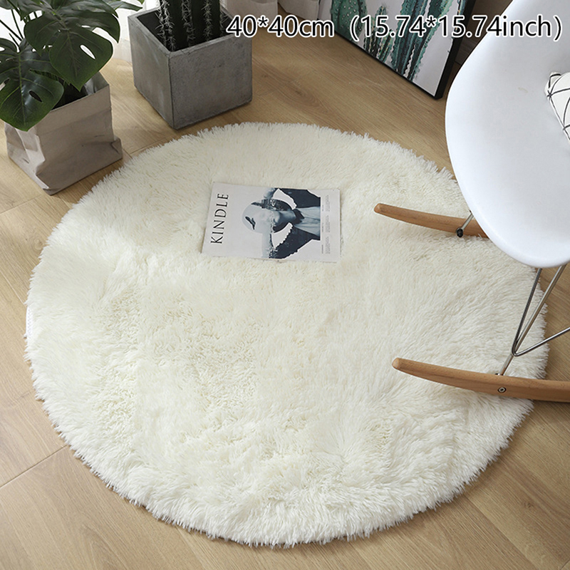 40*40cm Round Fluffy Rug Non-slip Living Room Small Carpet Ground Mat Kids Room Long Plush Bedroom Bed Side Shaggy Footcloth