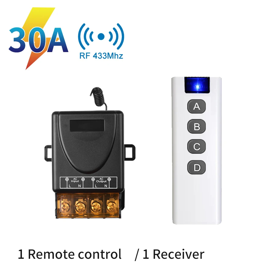Wireless Smart Switch 433Mhz Remote Control AC 75-220V 30A High Power Receiver 4Button Transmitter For Water Pump Factory Lamp