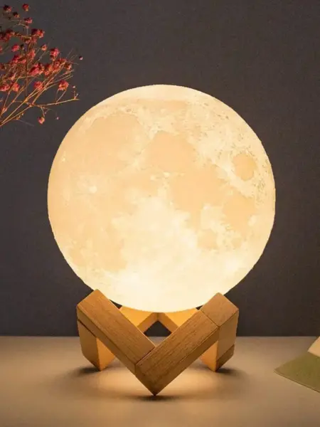 8cm Moon Lamp LED Night Light Battery Powered With Stand Starry Lamp Bedroom Decor Night Lights Kids Gift Moon Lamp