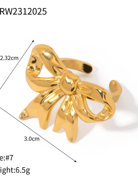 Uworld Stainless Steel Bow Tie Exquisite Ring Stylish Golden Texture Chic Women Finger Ring Jewelry Bijoux Femme Gift