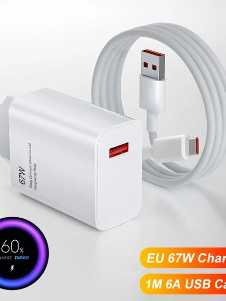 6A 67W Fast Wall Charger for Xiaomi 10 11 12 Lite 13T Redmi Note 10S 11T 12T 13 Pro POCO Turbo Charge Type-C USB Charging Cable