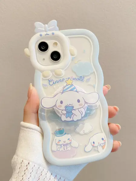 Kawaii Sanrio Cinnamoroll With Bracelet Bracket Phone Case For iPhone 15 14 13 12 11 Pro Max XR XS MAX X 7 Back Cover Y2k Gift