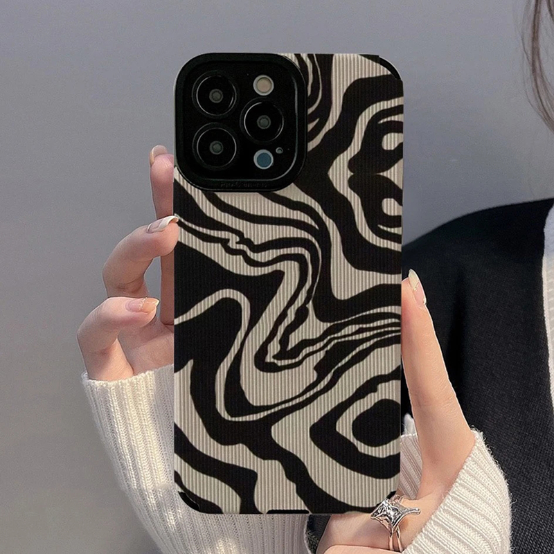 Fashion Zebra Stripe Wrinkle Silicone Phone Case For iPhone 14 12 11 15 13 Pro Max Mini 8 7Plus SE XR XS X Soft Shockproof Cover