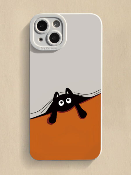 Little Black Cat Silicone Phone Case For iPhone 11 12 13 14 15 Pro Max XS X XR 7 8 14 6 Plus SE2020 Camera Lens Protection Cover