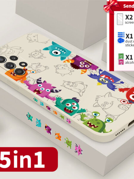 Little Monster Silicone Case For Samsung Galaxy A54 5G A53 5G A34 5G M14 5G A14 A13 A04 A23 Shockproof Cover + 2 Protective Film
