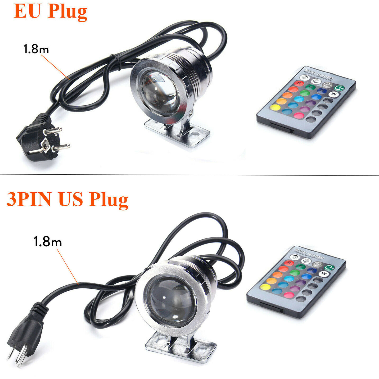 Underwater RGB Aquarium Light LED Floodlight Outdoor Waterproof Garden Spotlight Lamp for Fountain Swim Pool Pond US / EU Plug