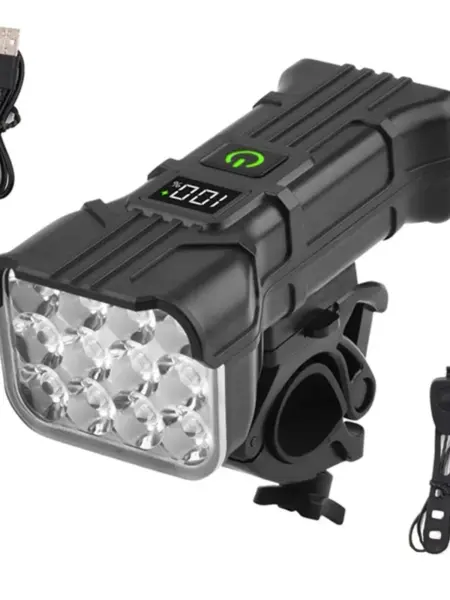 Bicycle Headlights with Horn 12 LED Bicycle Front Flashlight 140dB Loudly Speakers USB Rechargeable Waterproof Bike Lamp Bells