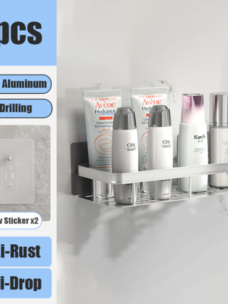 Bathroom Shelf Makeup Storage Organizer Aluminum Alloy Shampoo Rack Shower Shelf Bathroom Accessories No Drill Wall Shelf