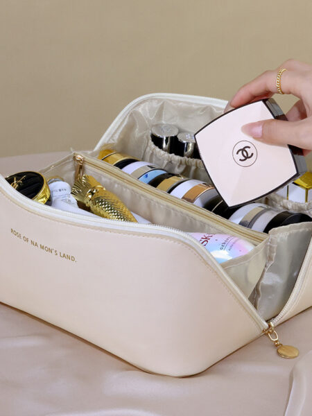 Leather Large Capacity Travel Cosmetic Bag Portable Women Makeup Case Waterproof Multifunctional Toiletry Organizer Storage Bag