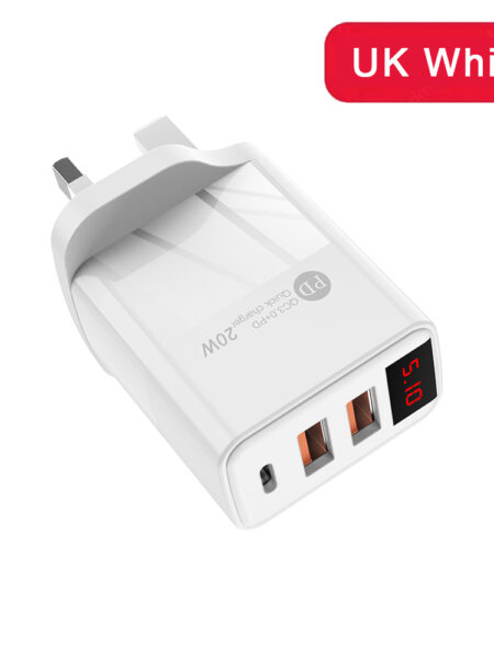 2USB+PD Charger 3 Ports LED Digital Display Phone Charger For iPhone Samsung Xiaomi Huawei Quick Charge3.0 EU Plug Wall Charger