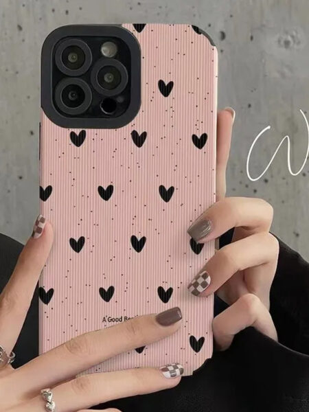 Cute Love Heart Couples Cases For iPhone 11 13 12 14 15 Pro Max Plus Wrinkle Pattern Case Vertical Stripe Zebra Silicone Cover