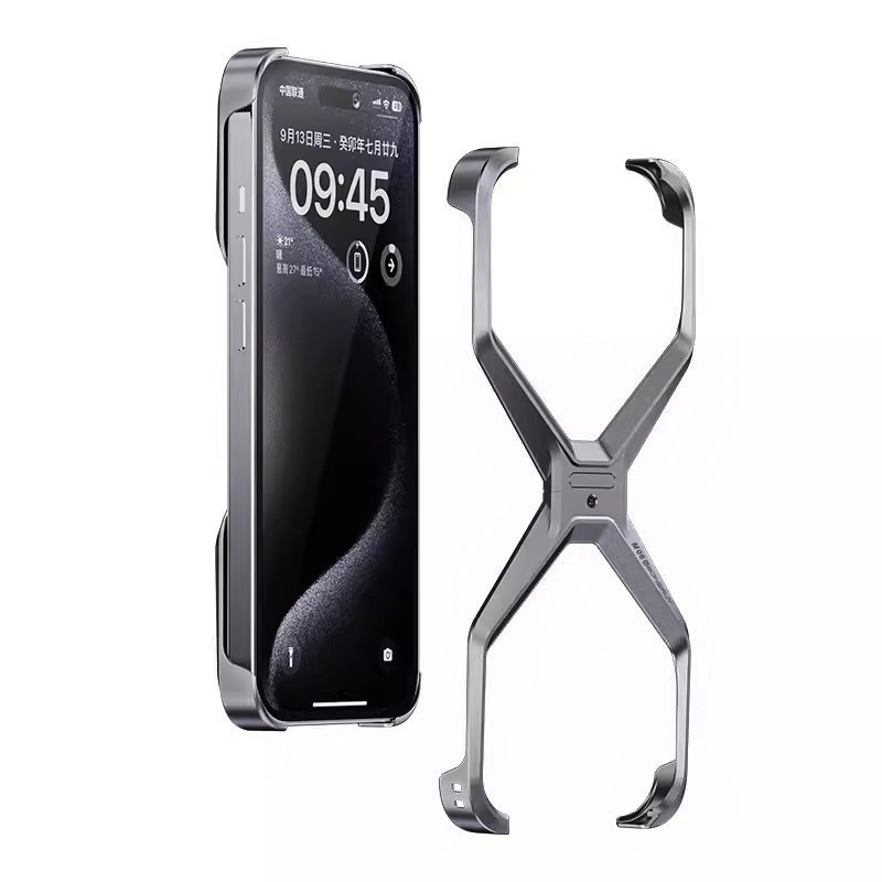 Luxury Metal Rimless Phone Case For iPhone 15 14 Pro Max Titanium Aluminum alloy Removable Heat Dissipation Shockproof Cover