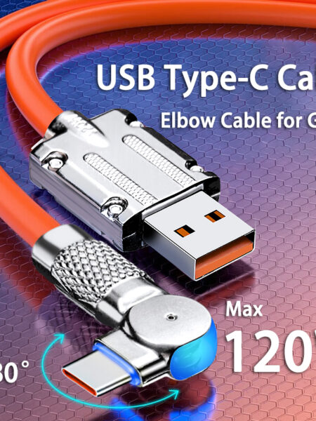 120W 7A Fast charging Type C Cable Rotation Elbow Cable for Game For Xiaomi Samsung Phone Charger Liquid Silicone USB C Cable
