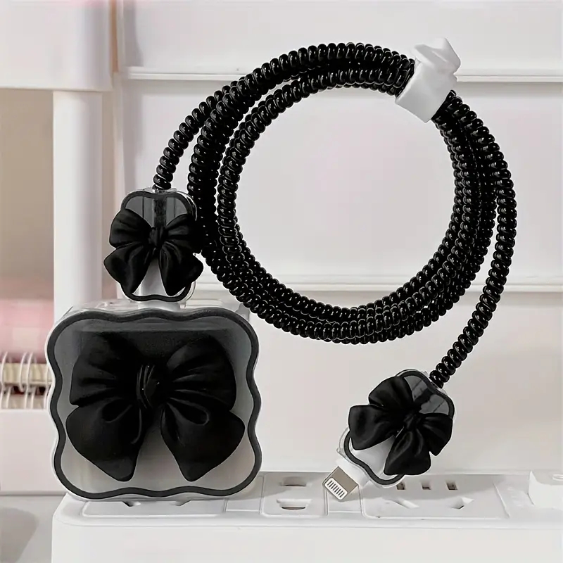 Cartoon Pink Flower Cable Charger Protector Cover For Iphone 15 14 13 12 18W 20W Charger New Data Line Spiral Winder Protective