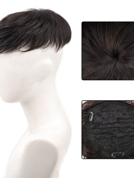 Hair Replacement Male Natural Toupee Nightclub Bar Wig Clip-On Invisible Hairpiece Human Hair Toupee Hair Extensions Breathable Black Short Wig for Young Men