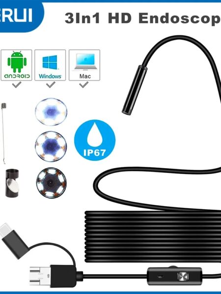 7MM Android Endoscope Camera 3 IN1 Micro USB Type C Borescope Mini Camera Waterproof LED Car Inspection For HUAWEI XIAOMI PC