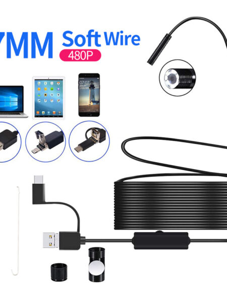 Endoscope Camera USB-C Borescope Inspection Camera with 6 LED Lights Flexible Waterproof Snake Camera for OTG Android Phone PC