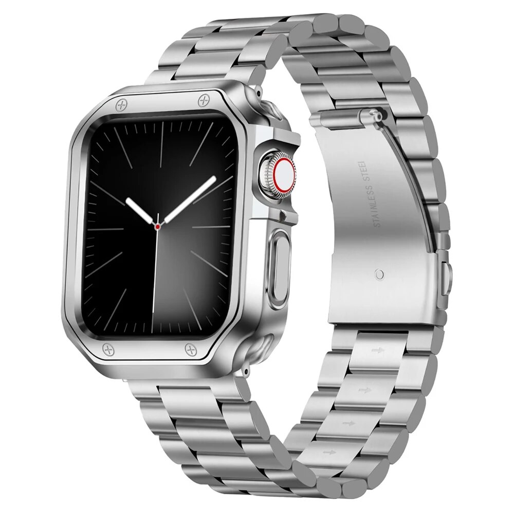 For Apple Watch Ultra Band 49mm 45mm 44mm 42mm 41mm 40mm 38mm Stainless Steel Strap with TPU Case IWatch Bracelet 9 8 7 6 5 4 SE