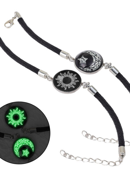 1Pair Luminous Couple Bracelet/Necklace Creative Sun and Moon Braided Bracelet Jewelry Gift for Birthday