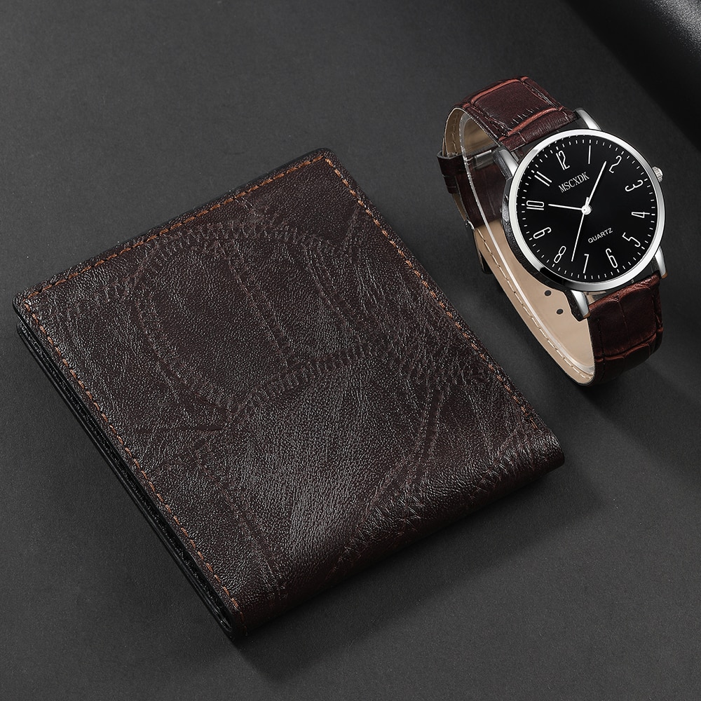 Mens Business Watches Retro Wallet Set For Men Big Dial Quartz Wristwatch Classic Male Black Casual Leather Watch Reloj Hombre