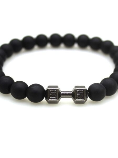 2 pcs Sporty High Quality Men Beaded Bracelet Natural Black Lava Stone Fitness Workout Charm Bracelets Fashion Jewelry Accessories Dumbbell Barbell Bracelets