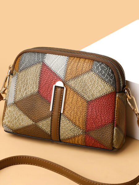 Mini Colorblock Crossbody Bag, Retro Rhombus Pattern Purse, Fashion Shoulder Bag For Women