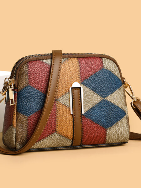 Mini Colorblock Crossbody Bag, Retro Rhombus Pattern Purse, Fashion Shoulder Bag For Women