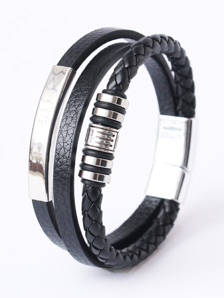 Trendy Leather Bracelets For Men Stainless Steel Bracelet 21CM Multilayer Braided Rope Bracelets for Male Jewelry Gifts