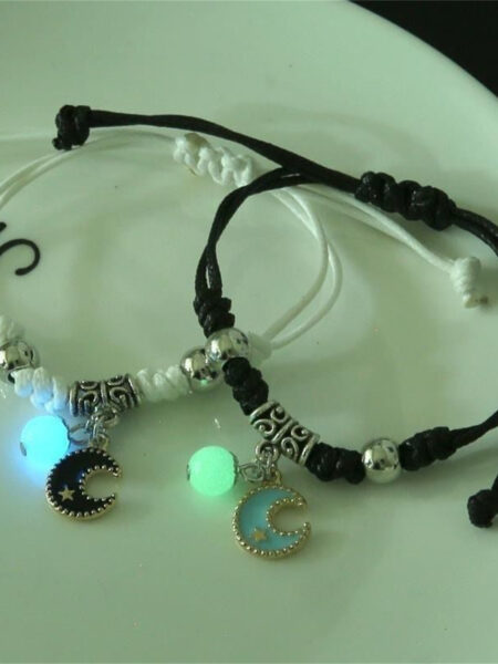 Fashion Luminous Beads Star Couple Bracelet For Women Men Charm Cat Flower Heart Key Lock Cross Matching Friend Bracelet Jewelry