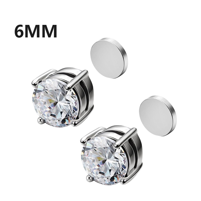 Crystal Strong Magnetic Ear Stud Clip Earrings for Men and Women Punk Round Zircon Magnet Earrings Non Piercing Jewelry