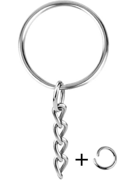 30PCS Split Key Ring with Chain 1 Inch and Jump Rings Silver Color Metal Parts with Open Jump Ring and Connector DIY Jewelry