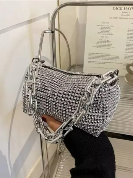 Allover Rhinestone Bucket Bag, Glitter Chain Prom Purse, Women's Mini Crossbody Bag (6.3*3.54) Inch