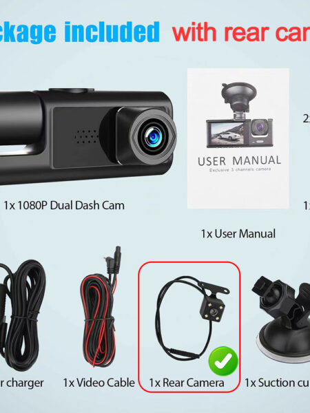 3 Channel Dash Cam for Car Front And Rear Camera 1080P Video Recorder Dashcam Black Box Car DVR Rear View Camera car accessory