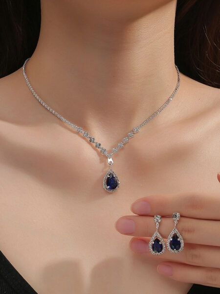 3 Wedding Season Women's Fashion Droplet Necklace and Earring Set Banquet Party Accessories 4055